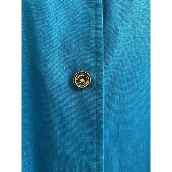 Vintage Jones New York  Turquoise 100% Linen Nehru Peplum Jacket 3X Officecore - Picture 6 of 6